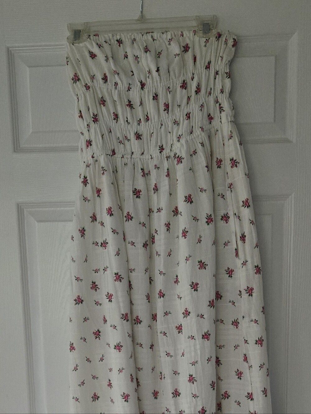 Jessica Simpson White Strapless Maxi Dress with Pink Floral Print